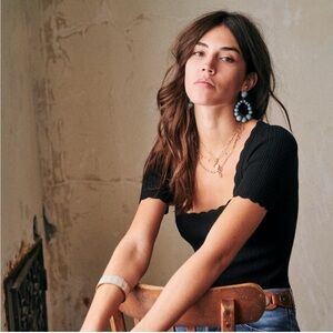 Sezane black scallop-edge knit tee